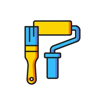 Color Paint roller brush icon isolated on white background. Flat filled out.. Stock Illustration
