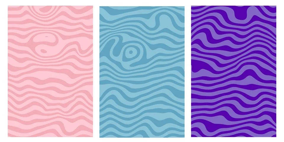 Color Panel Waves  Abstract Gradient Line Texture Triptych Design Stock-Illustration
