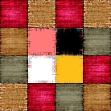 Color patch texture collage in a chessboard order as abstract background. Illustrazione stock