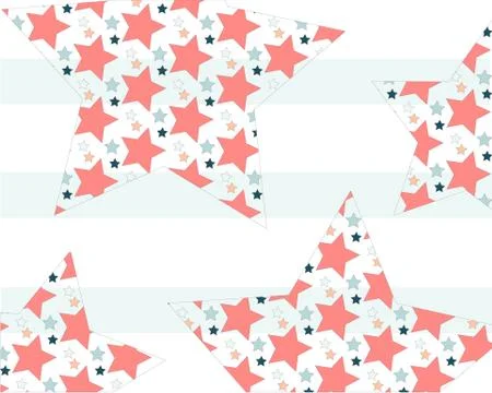 Color pattern big stars inside small stars on striped background Stock Illustration