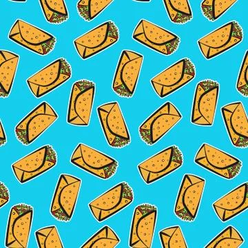 Color pattern with cute cartoon mexican burrito Stock Illustration