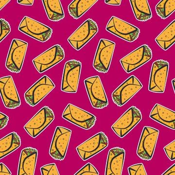 Color pattern with cute cartoon mexican burrito Stock Illustration