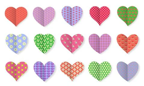 Color pattern label set heart isolated with shadow Stock Illustration