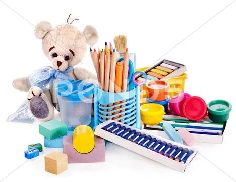 Color pencil and teddy bear. Stock Photos