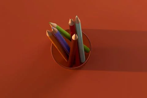 Color pencil in cup on red background with copy space Stock Illustration
