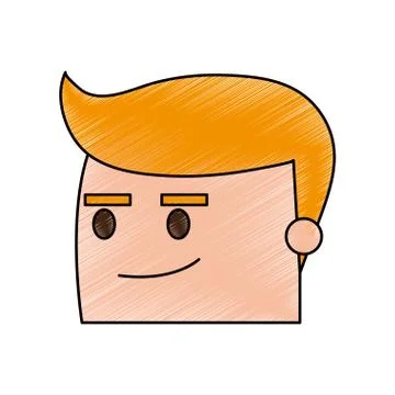 Color pencil image side view face cartoon guy with expression of satisfaction Illustrazione stock