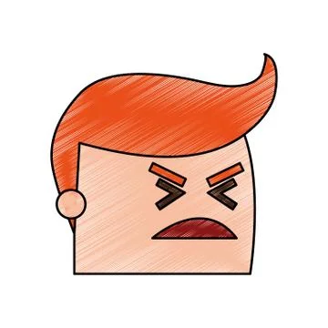Color pencil image side view face cartoon man with angry expression Stockillustratie