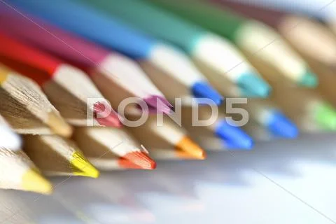Color pencil palette macro soft focus Stock Photos