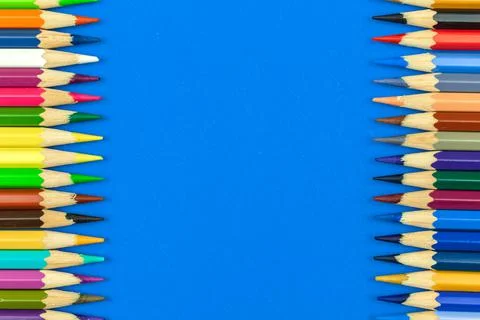 Color pencils border background, sharp school colour pecnils double sided bor Stock Photos
