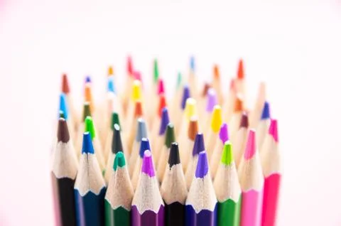 Color pencils bundle; select-focus Stock Photos