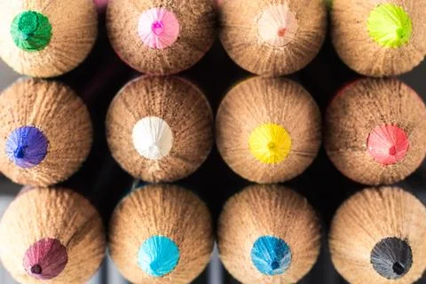 Color pencils close up. Selective focus. Stock Photos