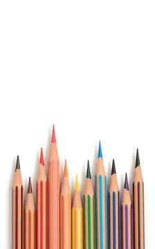 Color pencils isolated on a white background. Multicolored crayons. Vertical  Stock Photos
