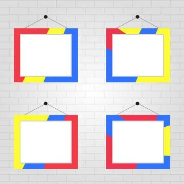 Color photo frames on a gray brick wall background. A set of four realistic Stock Illustration
