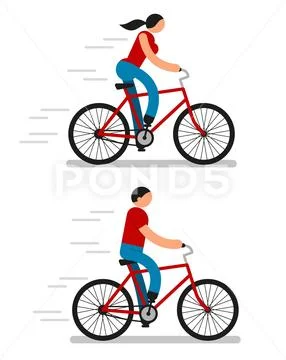 Color pictograms of men and women riding bicycles Stock Illustration