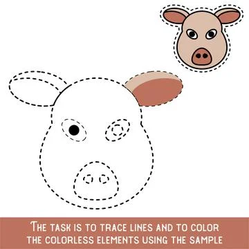 Color Pig Face. Restore dashed lines. Color the picture elements. Page to be  イラスト素材
