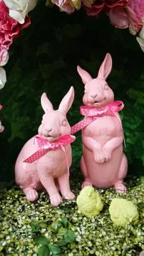 Color of Pink Easter rabbit Stock Photos
