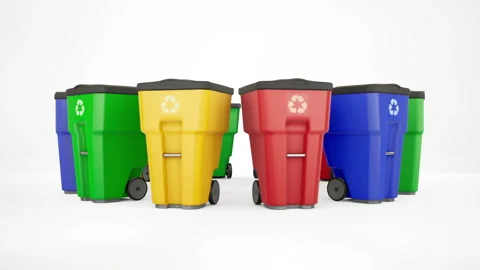 Color plastic garbage bins with recycling logo. 動画素材 96128341