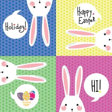 Color postcard with white Easter rabbit Stock Illustration