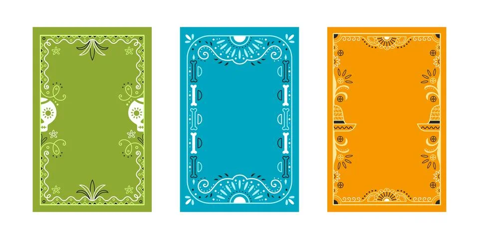 Color posters set with Mexican pattern frame Illustrazione stock