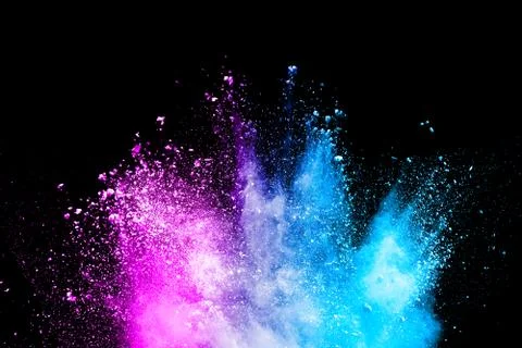 Color powder explosion on black background. Mauve color cloud. Stock Photos