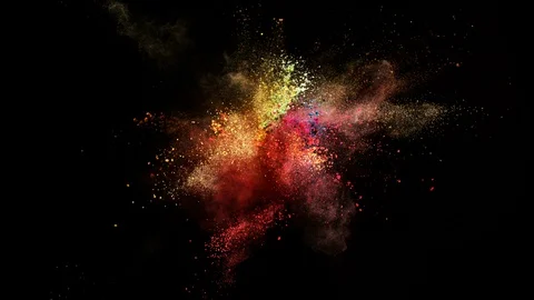 Color powder explosion isolated on black background. Shot with high speed cinema Stock Footage 91706005