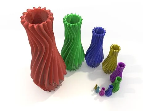 Color printed object vase set 3d illustration isolated Illustrazione stock