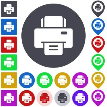 Color printer icon set Stock Illustration