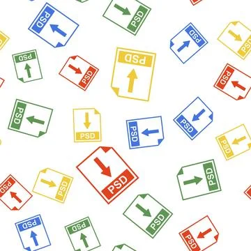 Color PSD file document icon. Download PSD button icon isolated seamless pattern Illustrazione stock