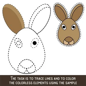 Color Rabbit Face. Restore dashed lines. Color the picture elements. Page to  스톡 일러스트
