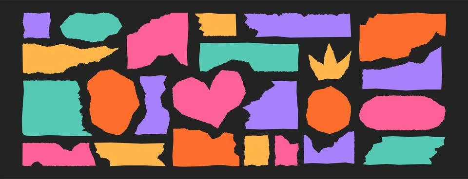 Color rectangle frames with jagged edges or ripped paper sheets Stock Illustration