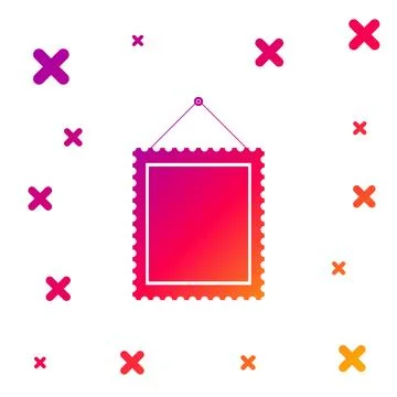 Color Rectangular picture frame hanging on the wall icon isolated on white Stock Illustration