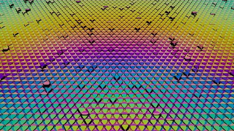 Color refracts on the metal surface of moving triangles. Seamless loop. Stock Footage 121891979