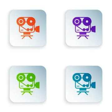Color Retro cinema camera icon isolated on white background. Video camera. Movie 스톡 일러스트