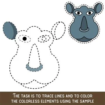 Color Rhino Face. Restore dashed lines. Color the picture elements. Page to b Stockillustratie