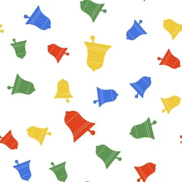Color Ringing bell icon isolated seamless pattern on white background. Alarm Stock Illustration