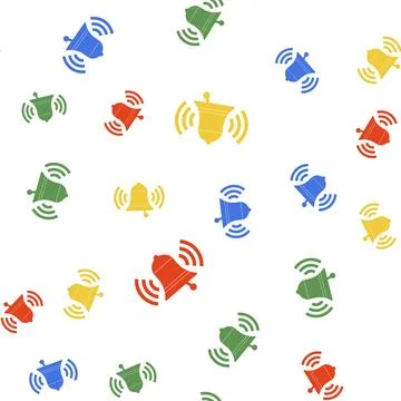 Color Ringing bell icon isolated seamless pattern on white background. Alarm 스톡 일러스트