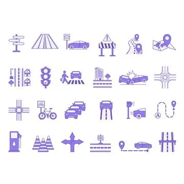 Color Road Icon Set. Vector Icons City, Sign, Street, Parking, Route, Traff.. Stock Illustration
