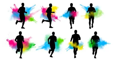 Color Run Style Splatter Runner Silhouettes Stock Illustration