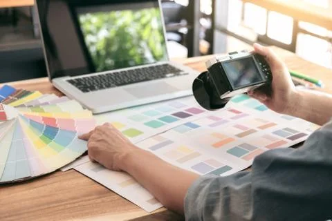 Color samples, colour chart, swatch sample, Graphic designer being selecting Stock Photos