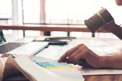 Color samples, colour chart, swatch sample, Graphic designer being selecting Stock Photos