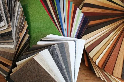 Color samples of particleboard Stock Photos