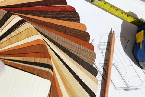 Color samples of particleboard Foto stock