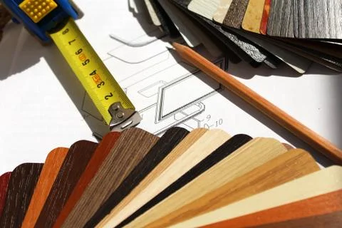 Color samples of particleboard Stock Photos