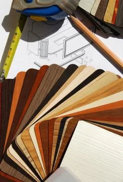 Color samples of particleboard Stock Photos