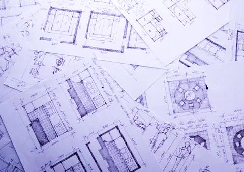 Color samples for selection with house plan on background Stock Photos