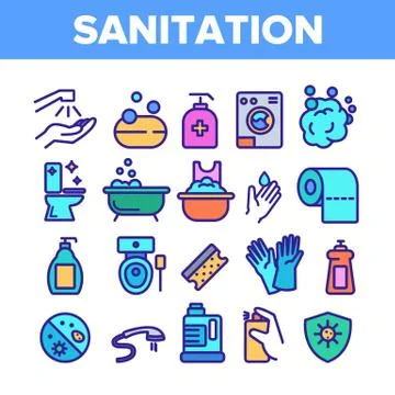 Color Sanitation Elements Icons Set Vector Stock Illustration