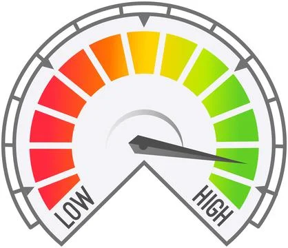 Color scale with arrow from no to max and change in indicators. Measuring device Stock Illustration