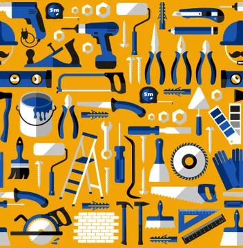 Color seamless pattern of building tools Flat design symbols. Ilustración de archivo