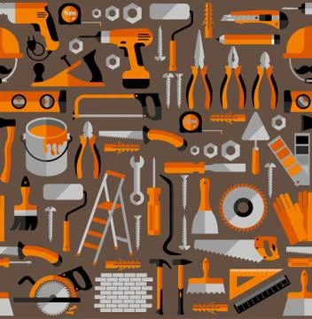 Color seamless pattern of building tools Flat design symbols. Illustrazione stock