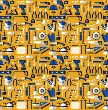 Color seamless pattern of building tools, flat style. Stock Illustration